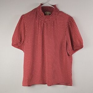 Faith and Joy Coral Blouse with White Dots
